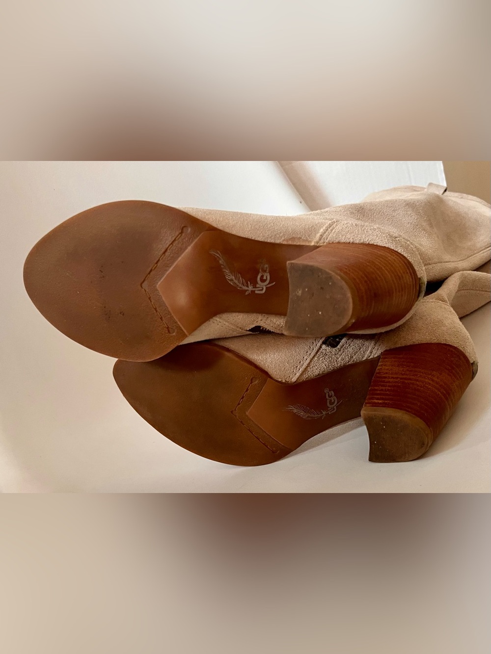 UGG Ava Knee High Waterproof Sheepskin Block Heel Boots Tan Women's US 6 - Picture 4 of 8